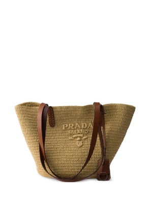 Prada medium crochet and leather tote bag - Neutrals