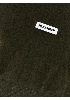 Jil Sander logo-patch fringed scarf - Green