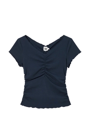 b+ab ruched lettuce-trim V-neck T-shirt - Blue