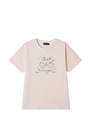 tout a coup bow-print faux-pearl T-shirt - Pink