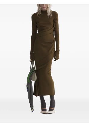 Mugler midi draped turtleneck dress - Brown