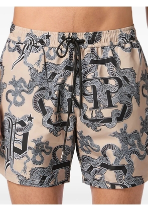 Philipp Plein logo-print swim shorts - Neutrals