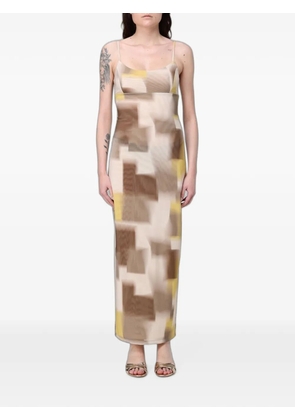 Emporio Armani maxi cabstract-print tulle dress - Neutrals