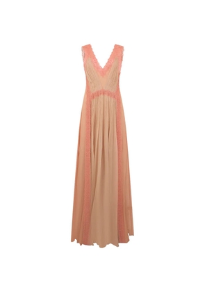 Alberta Ferretti lace-trim pleated evening dress - Pink