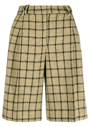 GANNI checked high-waisted suit shorts - Neutrals
