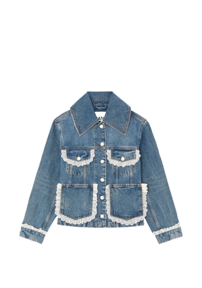 GANNI lace-trim denim jacket - Blue