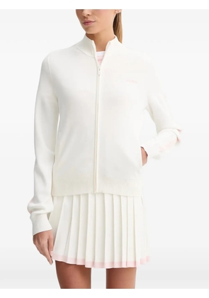GUESS USA logo-embroidered stripe-detail zip-up sweater - White