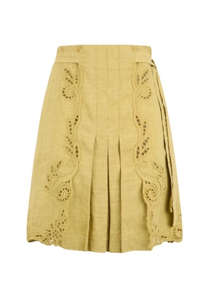Alberta Ferretti broderie-anglaise pleated midi skirt - Yellow