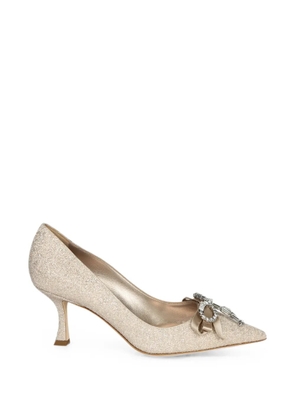 Jimmy Choo Auria 70 crystal-embellished bow-detail pumps - Neutrals