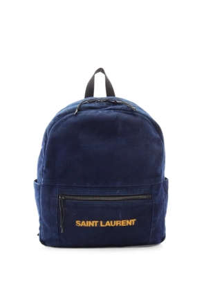 Saint Laurent Pre-Owned 2000s corduroy logo-embroidered backpack - Blue