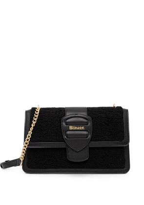 Blauer bouclé-texture logo-plaque shoulder bag - Black