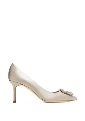 Manolo Blahnik Hangisi 70 crystal-buckle pumps - Neutrals