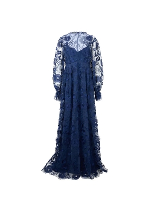 Alberta Ferretti floral-embroidered long-sleeve maxi dress - Blue