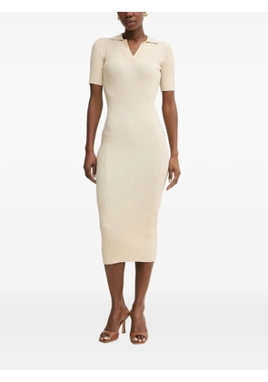 FRACOMINA ribbed-knit polo-collar midi dress - Neutrals