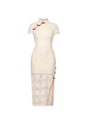 ANOUKI bow-embellished high-neck midi dress - Neutrals