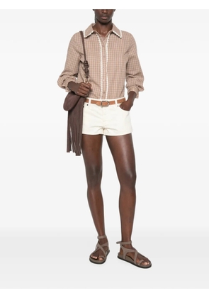 VICOLO lace-trim checked shirt - Neutrals