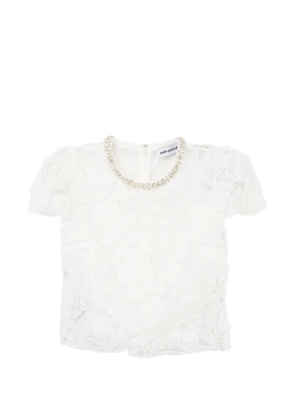 Self-Portrait floral-appliqué crystal-embellished blouse - White