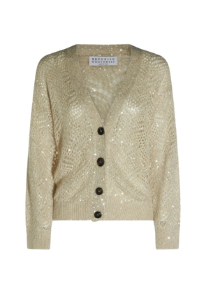 Brunello Cucinelli sequin-embellished open-knit cardigan - Neutrals