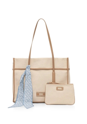DKNY Dallas scarf-detail logo-patch tote bag - Neutrals