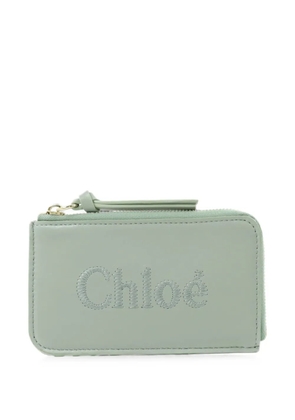 Chloé Vintage embroidered-logo leather cardcase - Green