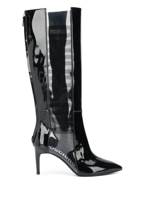 Moschino logo-panel knee-high boots - Black
