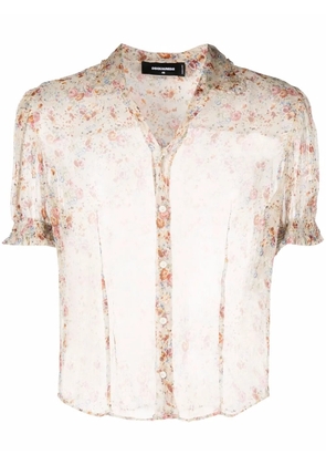 DSQUARED2 sheer puff-sleeve floral-print shirt - Neutrals
