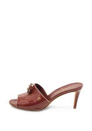 CHANEL Pre-Owned Camélia leather heeled sandals - Red