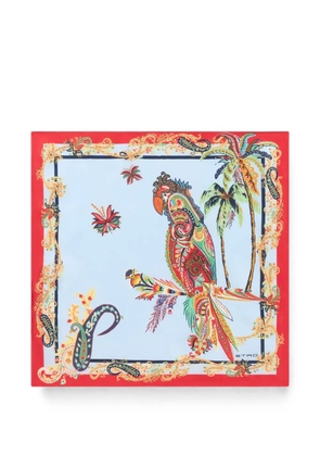 ETRO silk pocket square with parrot and Paisley print - Blue
