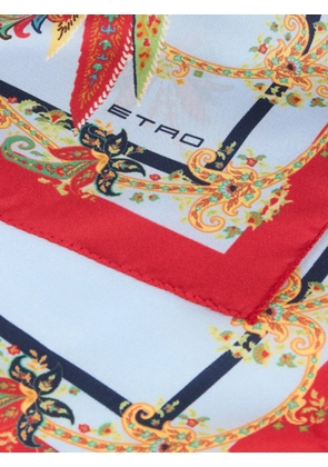 ETRO silk pocket square with parrot and Paisley print - Blue
