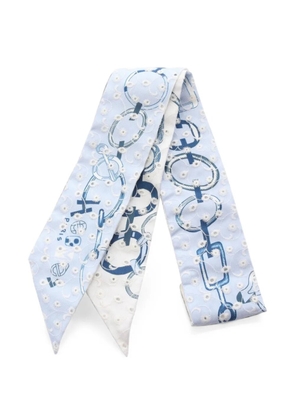 Hermès Pre-Owned 2000s Twilly Do Re Boucles broderie anglaise ribbon scarf - Blue