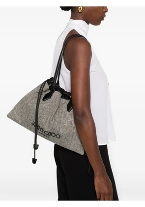Jimmy Choo herringbone-pattern drawstring shoulder bag - White