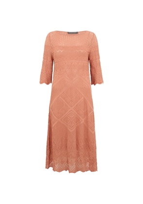 Alberta Ferretti crochet-knit three-quarter sleeve midi dress - Orange