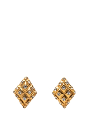 CHANEL Pre-Owned 1970-1980 CC Gold Plated Strass Quilted Rhombus Clip On Earrings costume earrings