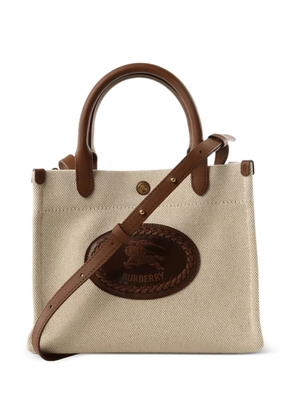 Burberry mini Clovelly logo-patch leather-trim tote bag - Neutrals