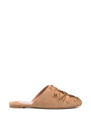 Aquazzura fringe-detail suede mules - Neutrals