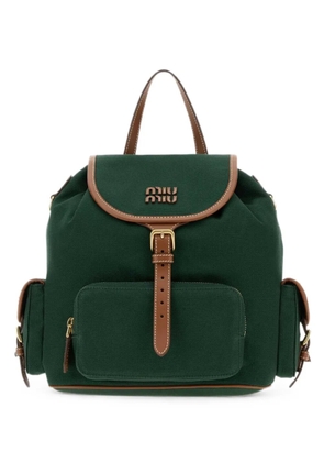 Miu Miu logo-plaque canvas backpack - Green