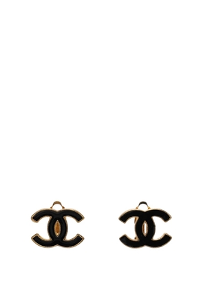 CHANEL Pre-Owned 2002 CC Enamel and Gold Plated Clip On Earrings costume earrings - Black