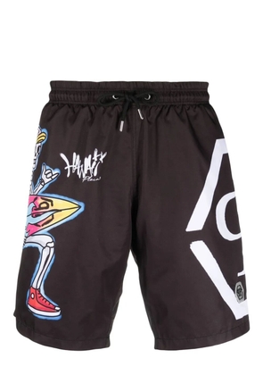 Philipp Plein graffiti-print drawstring-waist swim shorts - Black
