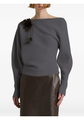 Alberta Ferretti floral-appliqué ribbed sweater - Grey
