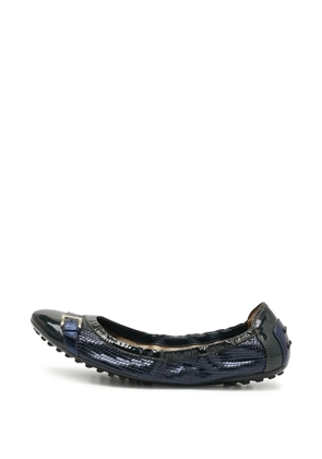 Tod's Vintage buckled snakeskin-effect ballet flats - Blue