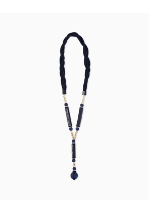 Necklace in viscose and brass with acrylic and glass