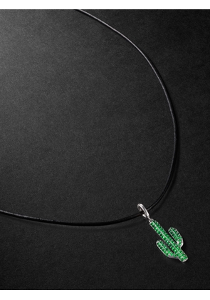 ANNOUSHKA - Arizona Cactus 18-Karat White Gold, Tsavorite and Leather Pendant Necklace - Men - Green