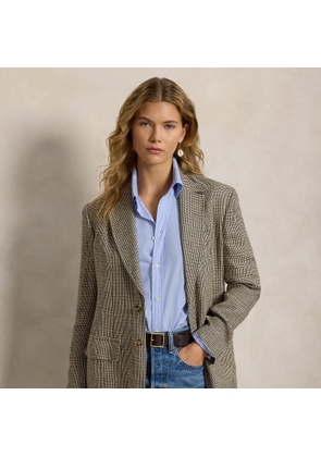 Single-Breasted Plaid Linen Blazer