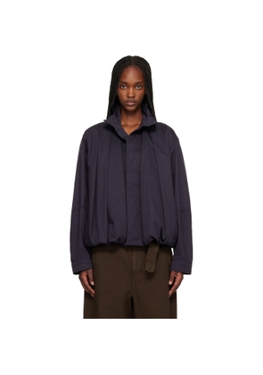 LEMAIRE Navy Soft Pleated Blouson Bomber Jacket