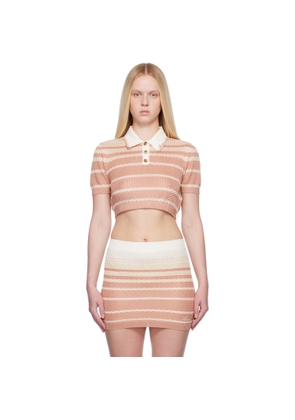 AMIRI Pink & Off-White Stripe Cropped Polo