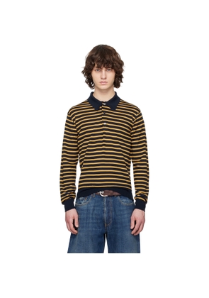 Junya Watanabe Navy & Yellow Worsted Wool Jersey Stripe Polo