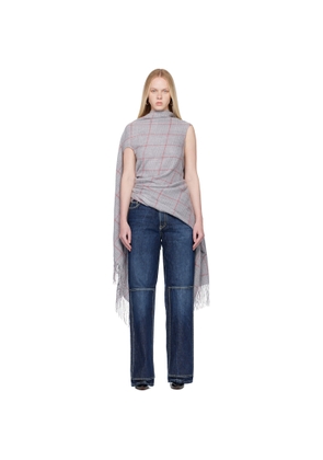 Jean Paul Gaultier Gray Back Closure Scarf Draped Blouse