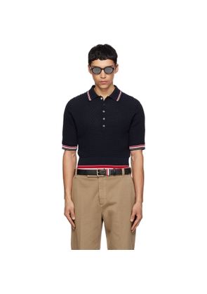 Thom Browne Navy Float Ripple Stitch RWB Stripe Polo