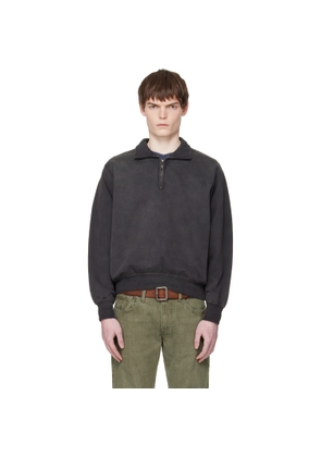 RRL Black French Terry Quarter-Zip Polo