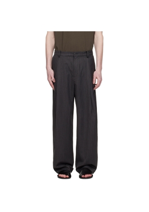 COOR Gray Stripe Wool Blend Pleated Trousers
